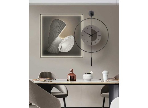 Black Frame 60*60 Cm New Collection Crytsall Porsalein Painting With Led Light And Clock 50*50 Cm 